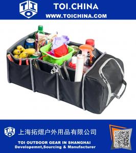 Premium Car Trunk Organizer with Cooler Bag|Best Heavy Duty Construction|Great For Holding Groceries, Storing Cargo|Ideal Storage Basket for Car Truck, Van SUV